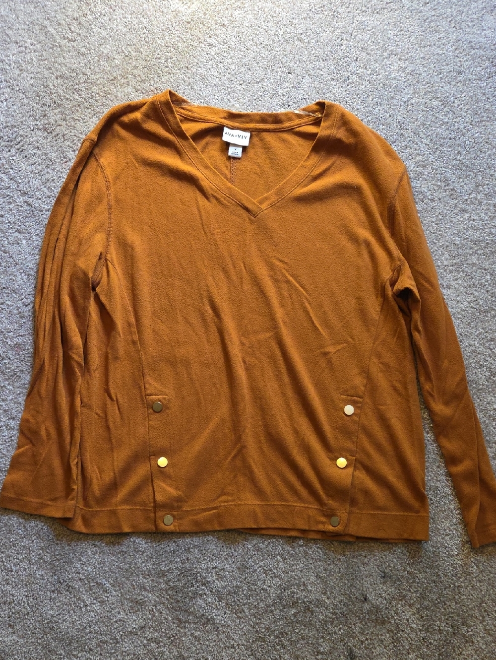 Ava & Viv V-Neck Button-Accent Sweater - Mustard